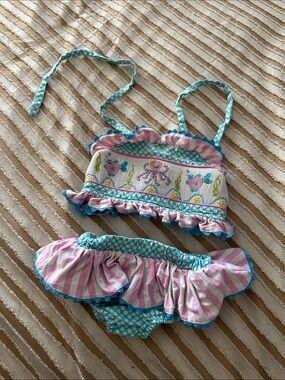 Girls' Two-Piece Ruffle Bikini in Pink & Aqua